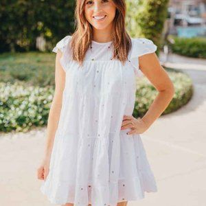 Simply Southern White Eyelet Pineapple Lace Tiered Dress NWT